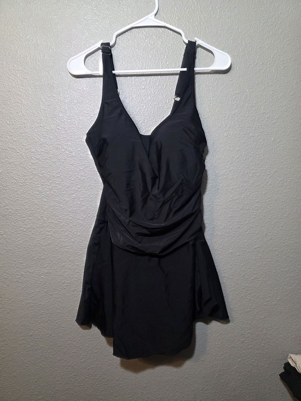 Classic Black One-Piece Swimdress with V-Neck